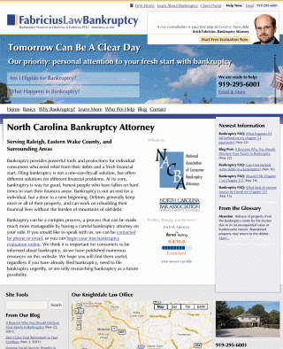NC Bankruptcy Attorney at Fabricius & Fabricius PLLC Screenshot Showing www.eastwakebankruptcy.com